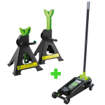 MARTINETTO IDRAULICO A CARRELLO 3,5T + SET DI 2 CAVALLETTI DA 3T JBM