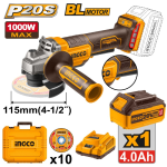 SMERIGLIATRICE ANG.20V D.115 C/BATT+VALI.CARIC. INGCO