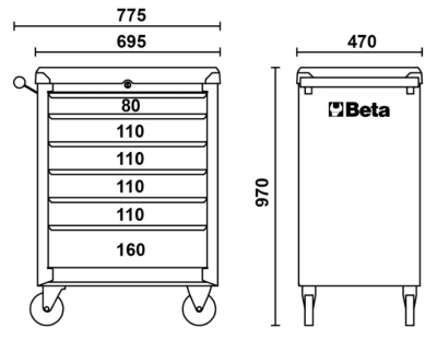 CARRELLO VUOTO 6 CASSETTI BLACK BOX C04BOX BETA