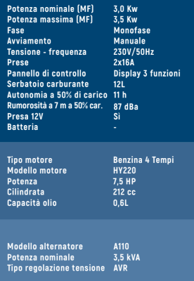 VINCO & HYUNDAI GENERATORE BENZ. 3,0KW 220V AVV.MAN. HYUNDAI
